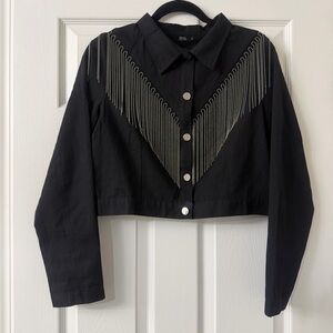 Black Cropped Jacket Silver Fringe Detail Country Western Jacket Sz M